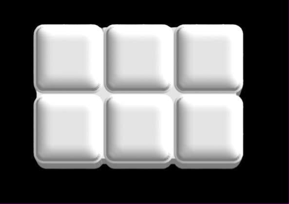 Shower steamer tray mold with six rounded-square cavities, three across and two down