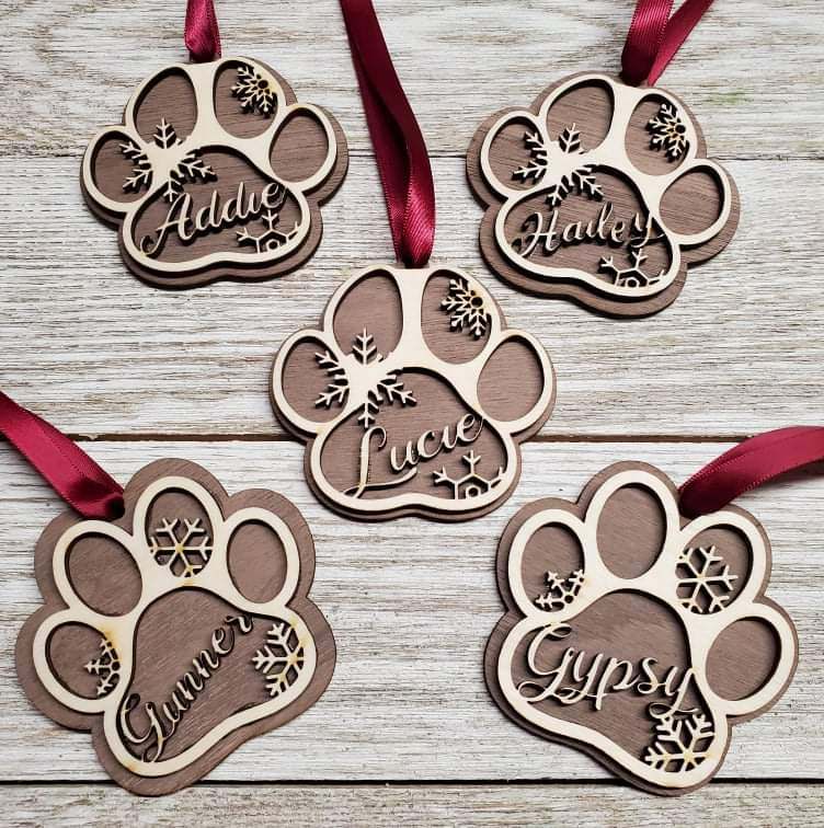 Personalized Pet Paw Wood Ornament