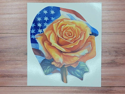 Yellow Rose and Flag Vinyl Decal Sticker