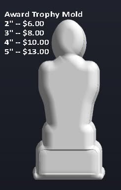 Award trophy mold, a standing award statuette on a stepped rectangular base