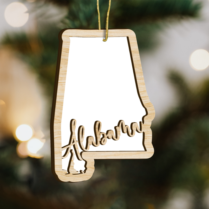 Alabama state-shape wood ornament - blank photo template, add your own photo