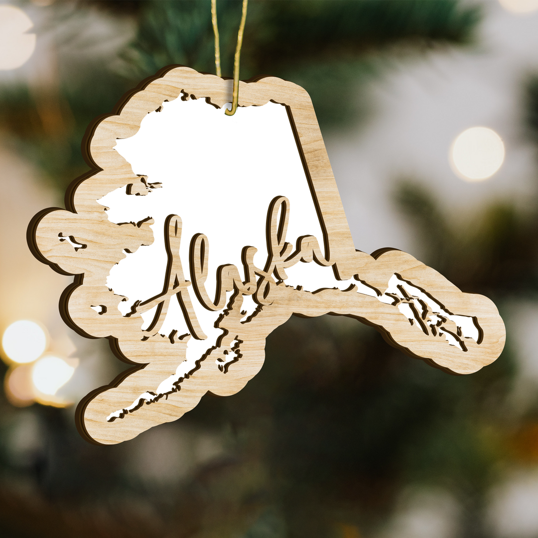 Alaska state-shape wood ornament - blank photo template, add your own photo