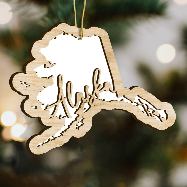 Alaska state-shape wood ornament - blank photo template, add your own photo