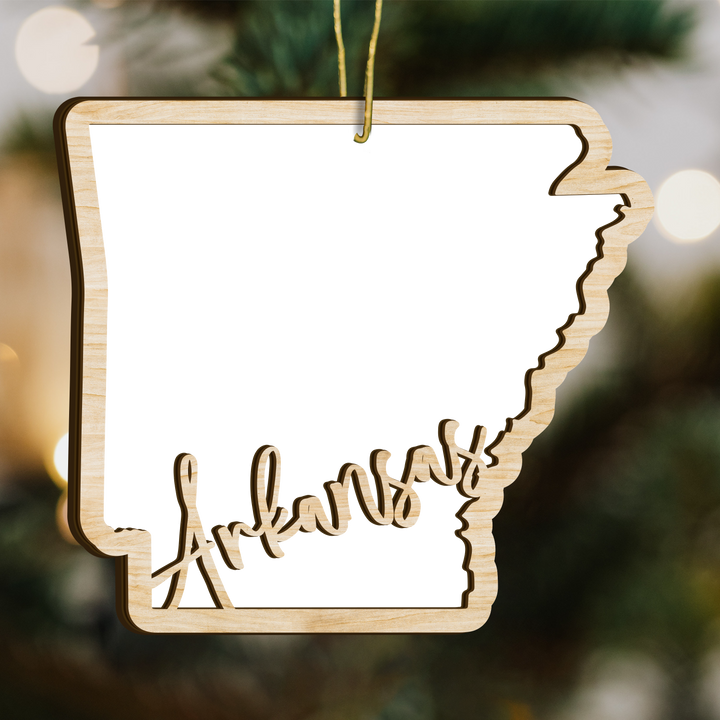 Arkansas state-shape wood ornament - blank photo template, add your own photo
