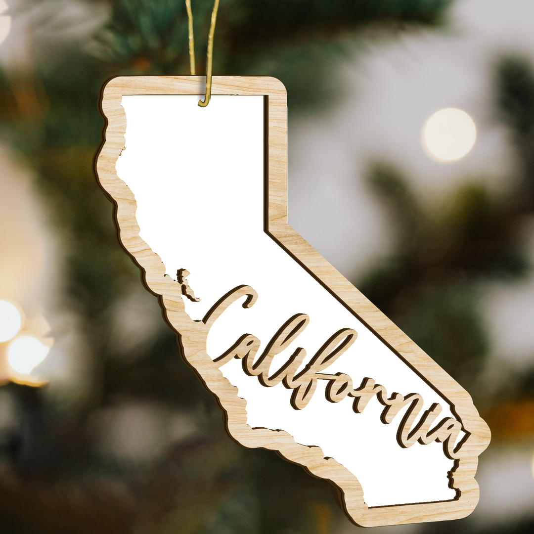 California state-shape wood ornament - blank photo template, add your own photo