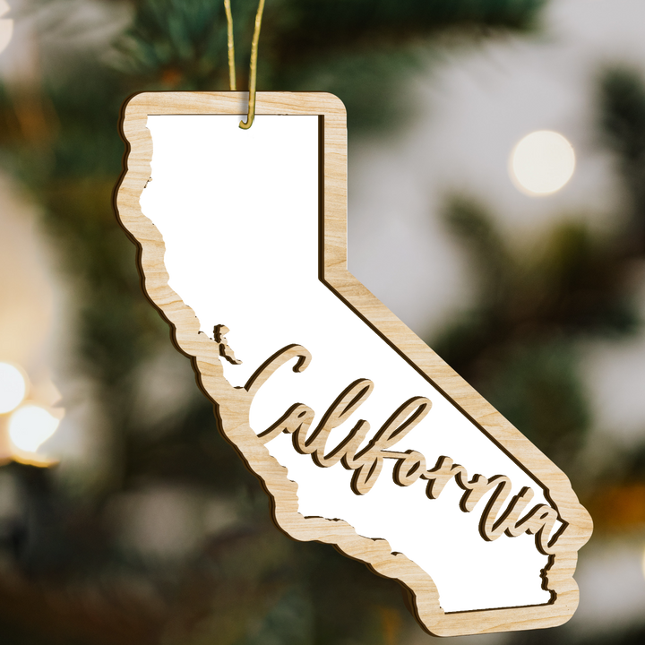 California state-shape wood ornament - blank photo template, add your own photo