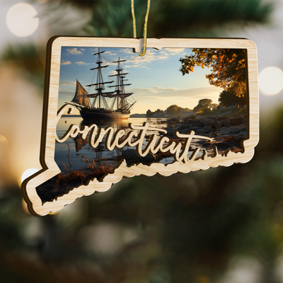 Connecticut State Wood Ornament