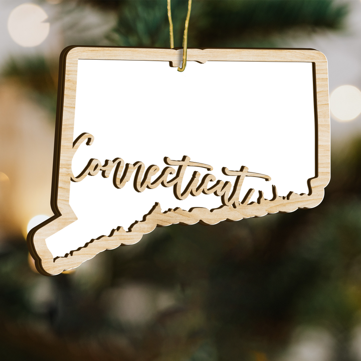 Connecticut state-shape wood ornament - blank photo template, add your own photo
