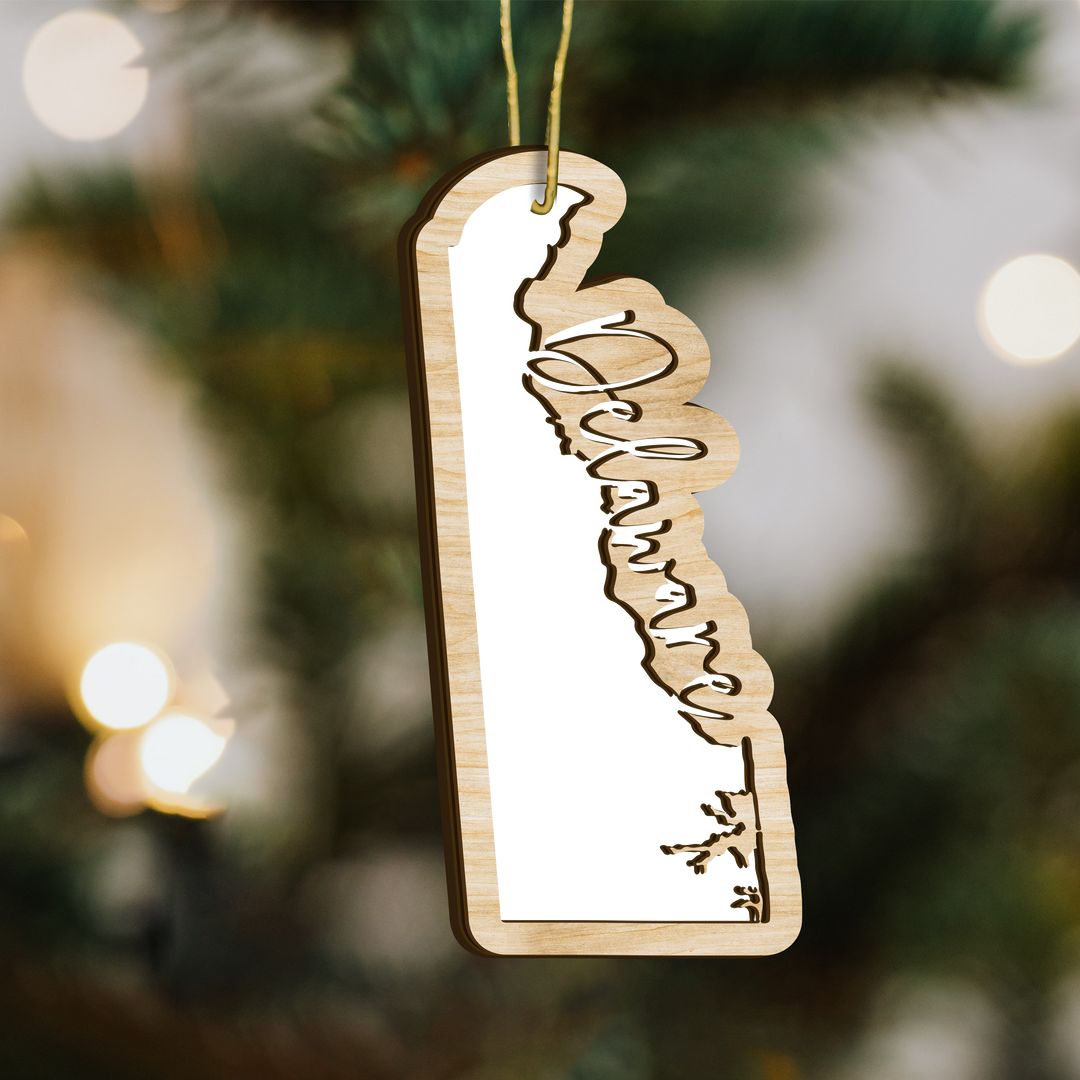 Delaware state-shape wood ornament - blank photo template, add your own photo