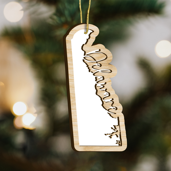 Delaware state-shape wood ornament - blank photo template, add your own photo