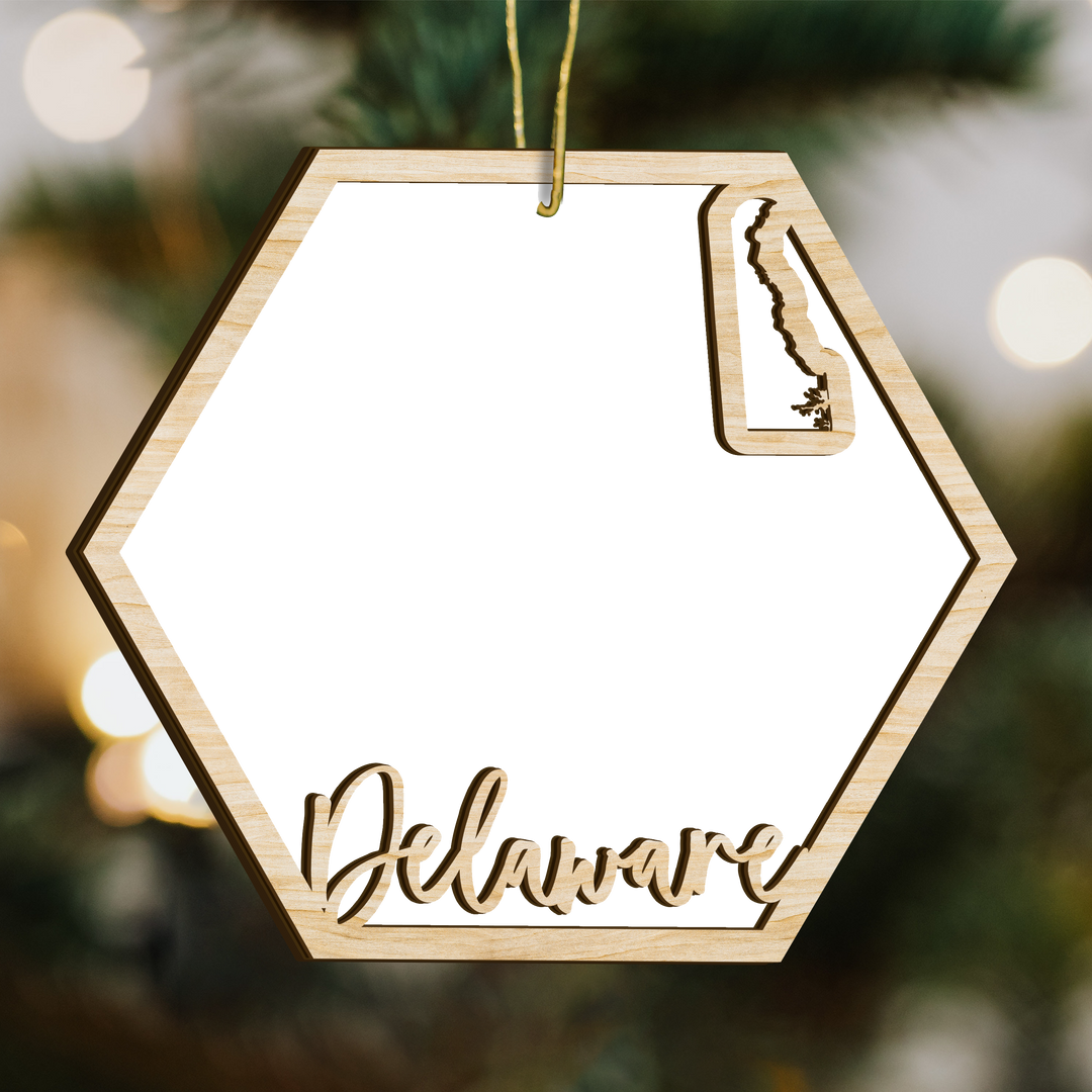 Delaware hexagon wood ornament - blank photo template, add your own photo