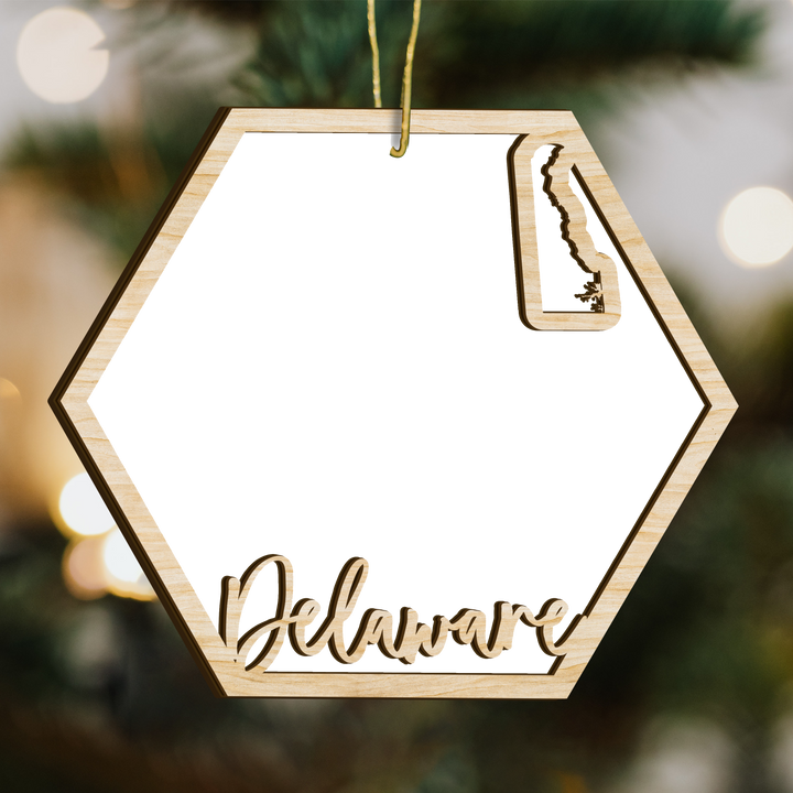 Delaware hexagon wood ornament - blank photo template, add your own photo