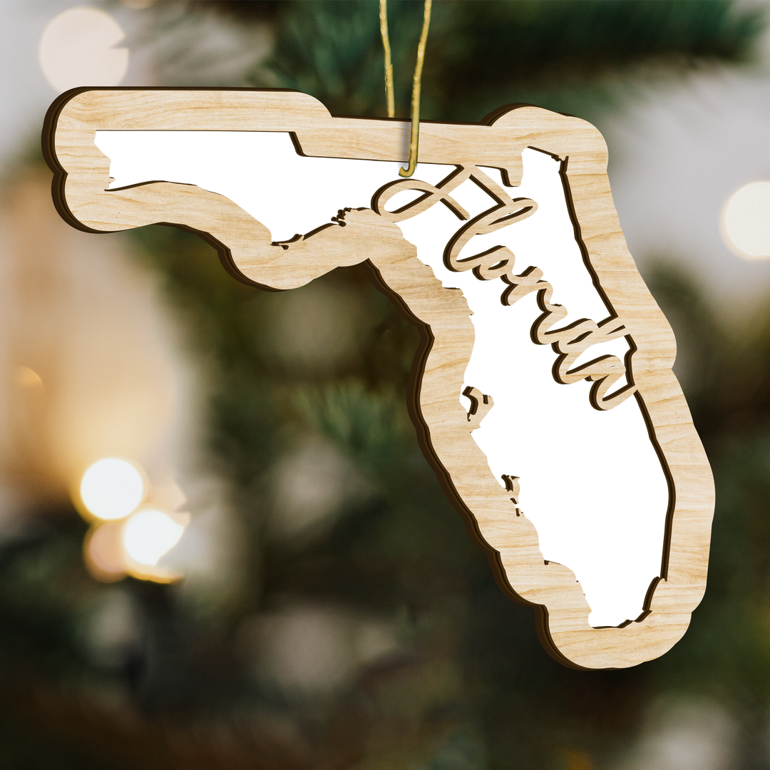 Florida state-shape wood ornament - blank photo template, add your own photo