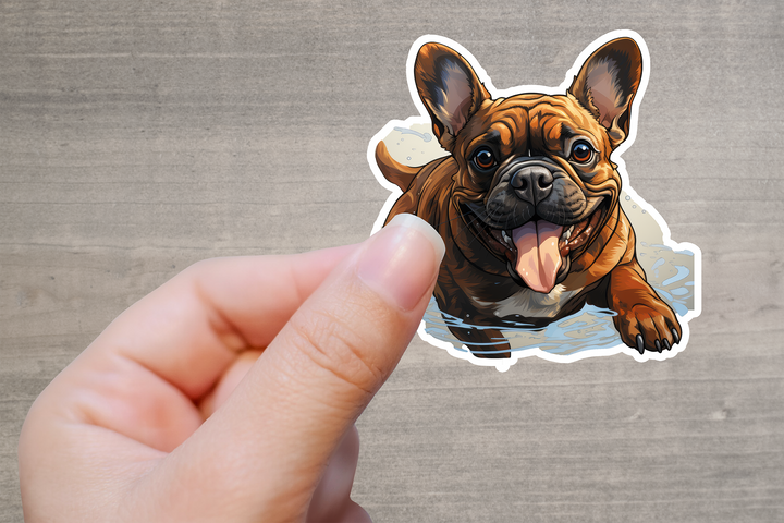 Happy French Bulldog Swimming Vinyl Decal Sticker