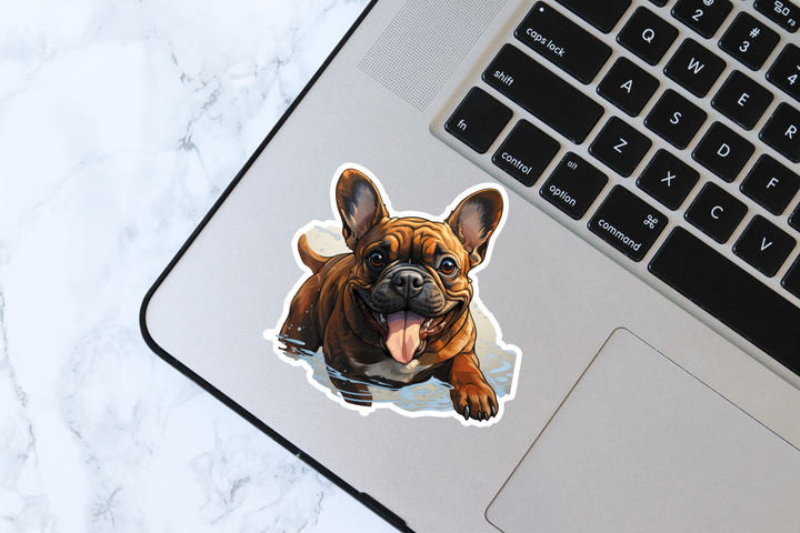 Happy French Bulldog Swimming Vinyl Decal Sticker