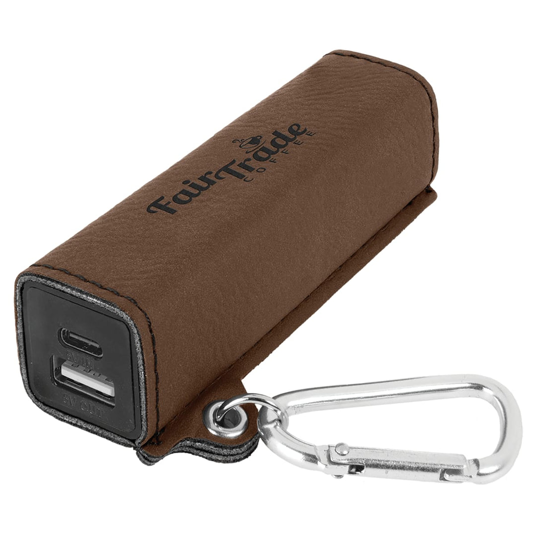 Custom engraved dark brown leatherette power bank - bulk