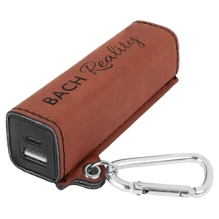 Custom engraved rawhide leatherette power bank - bulk