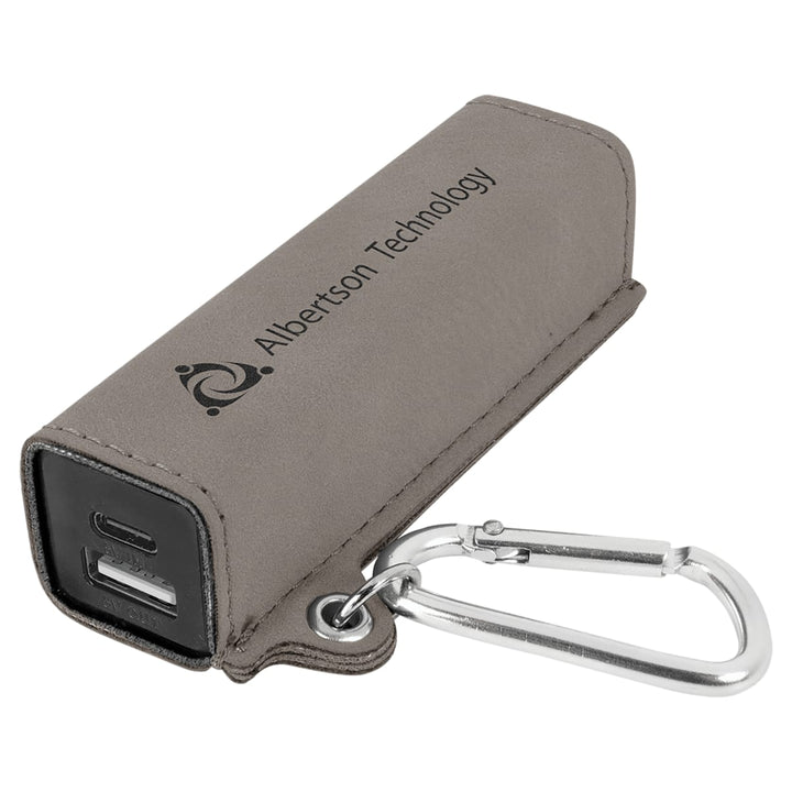 Custom engraved gray leatherette power bank - bulk