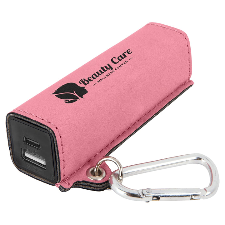 Custom engraved pink leatherette power bank - bulk