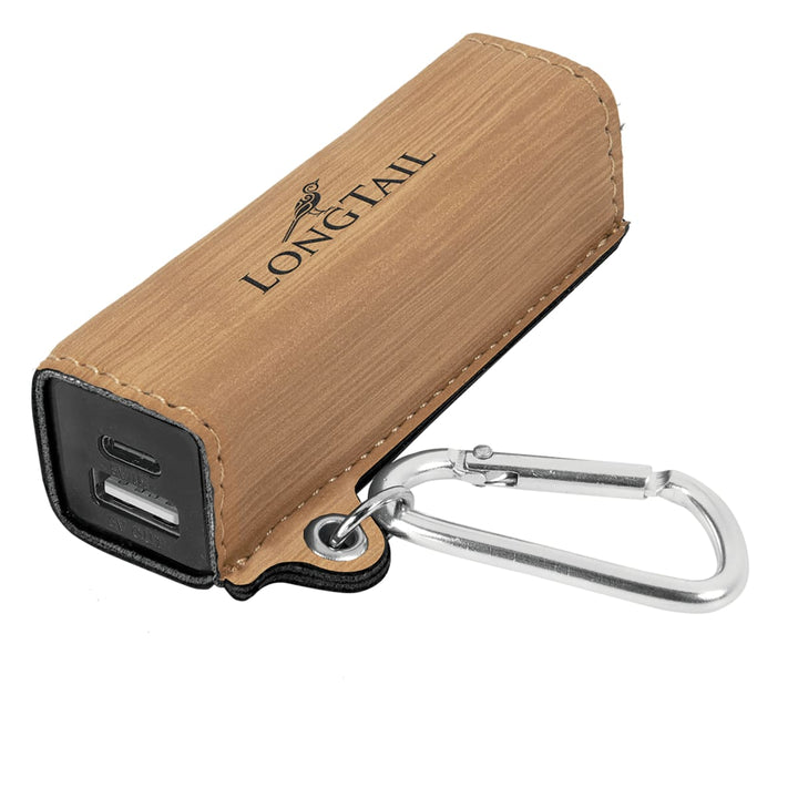 Custom engraved bamboo leatherette power bank - bulk