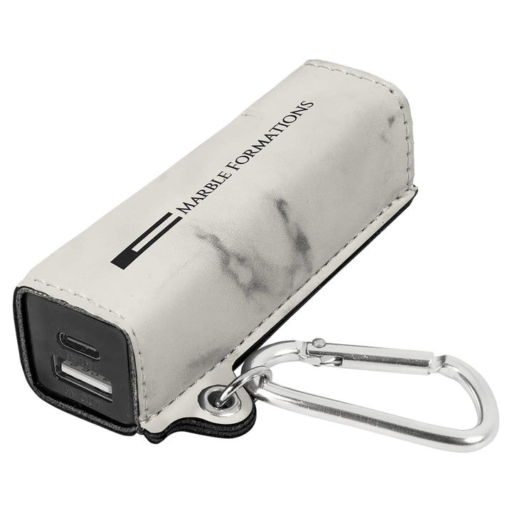 Custom engraved white marble leatherette power bank - bulk