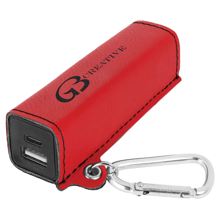 Custom engraved red leatherette power bank - bulk