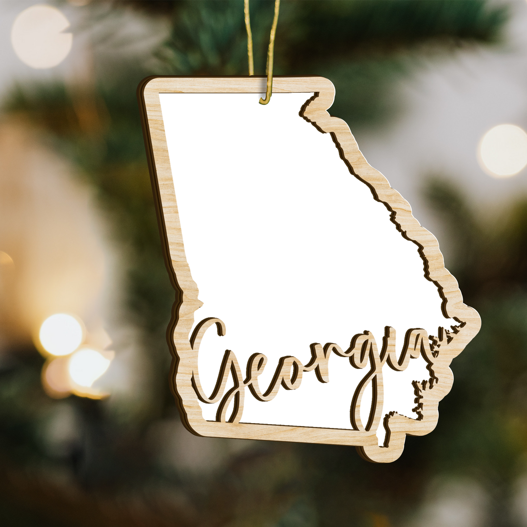 Georgia state-shape wood ornament - blank photo template, add your own photo