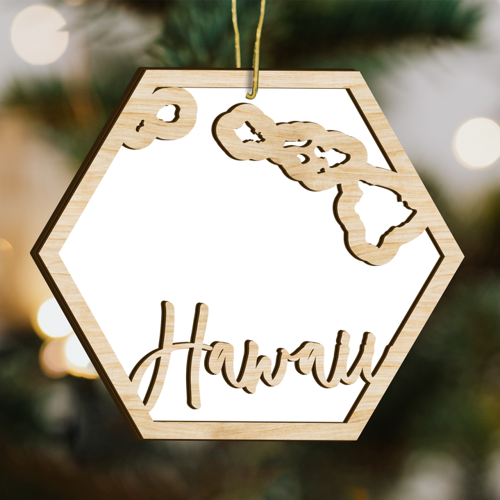 Hawaii state-shape wood ornament - blank photo template, add your own photo