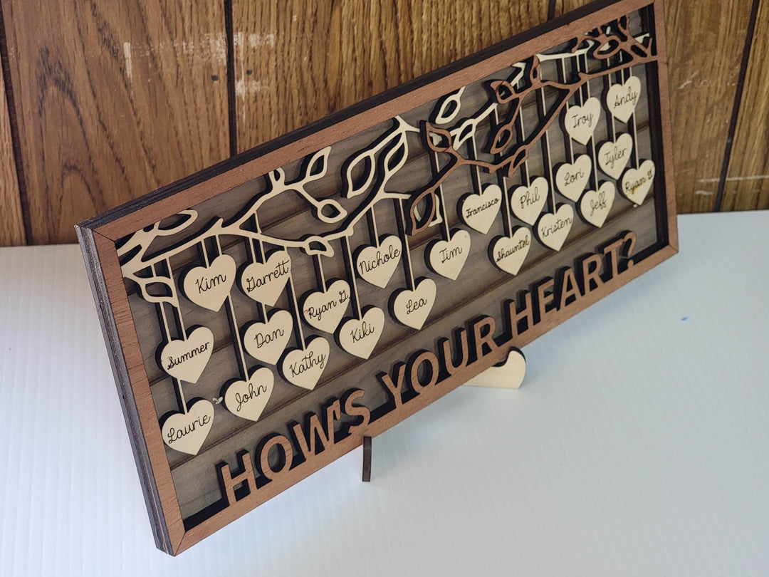 Personalized Wood Hanging Heart Family Tree Sign