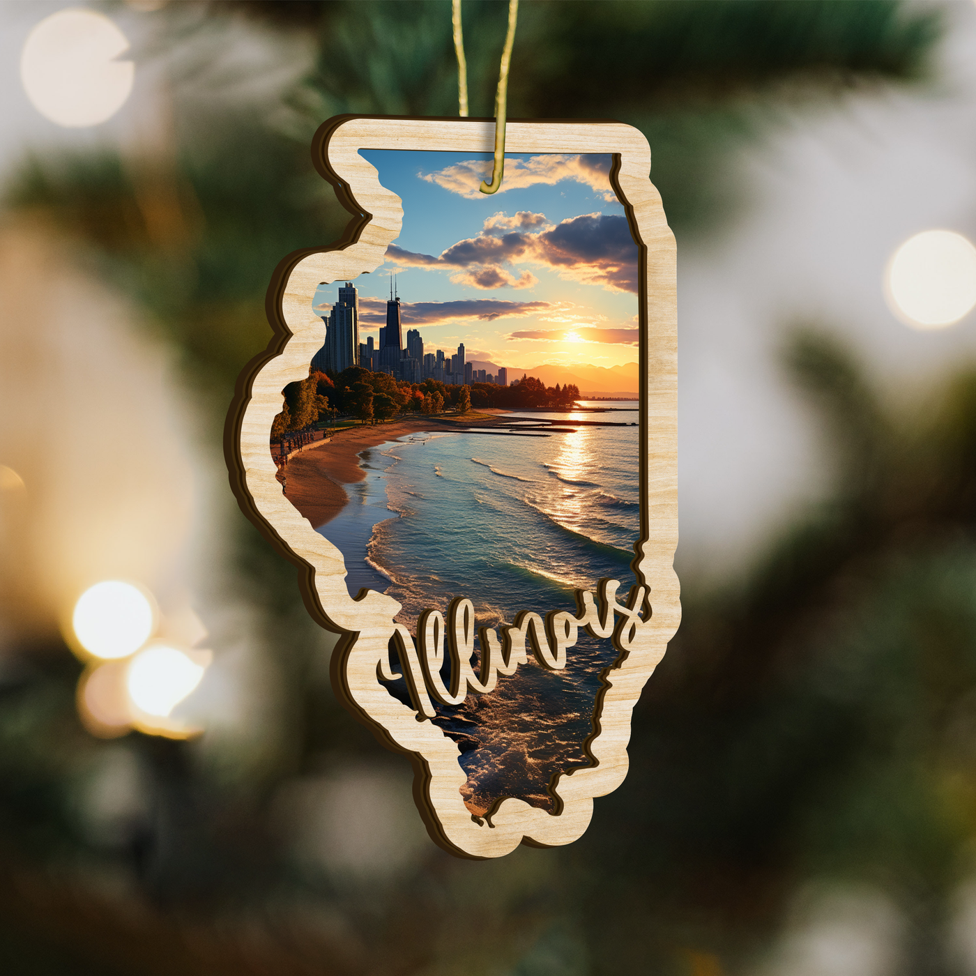 Illinois State Wood Ornament