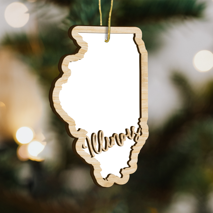 Illinois state-shape wood ornament - blank photo template, add your own photo