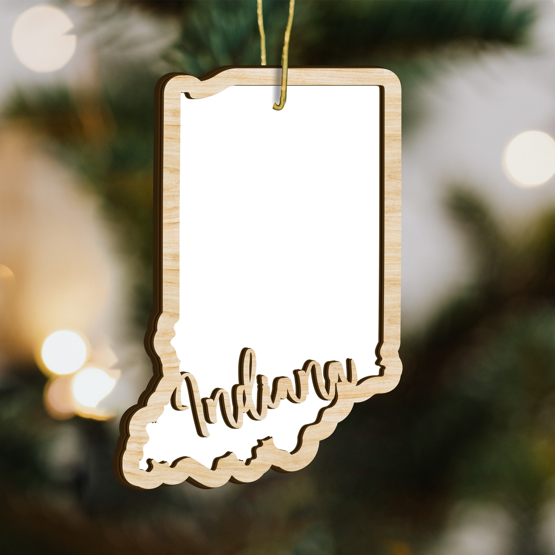 Indiana state-shape wood ornament - blank photo template, add your own photo