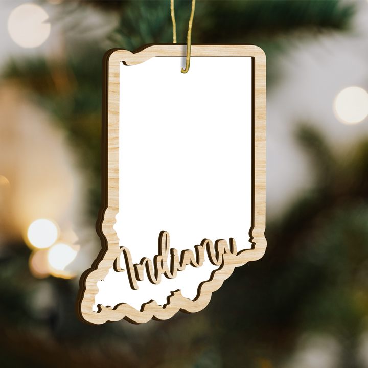 Indiana state-shape wood ornament - blank photo template, add your own photo