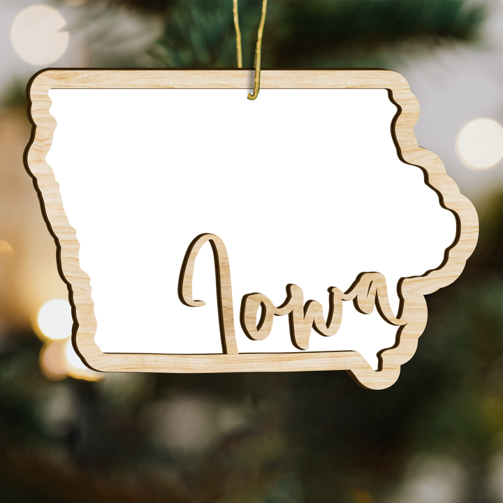 Iowa state-shape wood ornament - blank photo template, add your own photo