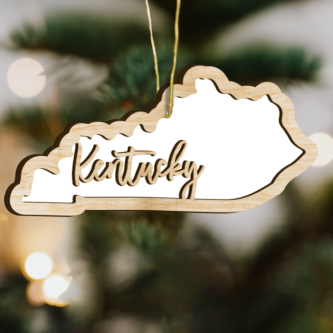 Kentucky state-shape wood ornament - blank photo template, add your own photo