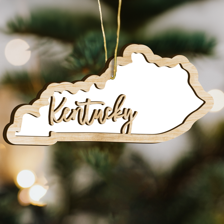 Kentucky state-shape wood ornament - blank photo template, add your own photo