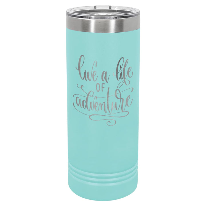 Custom laser engraved 22 oz Teal skinny tumbler - bulk