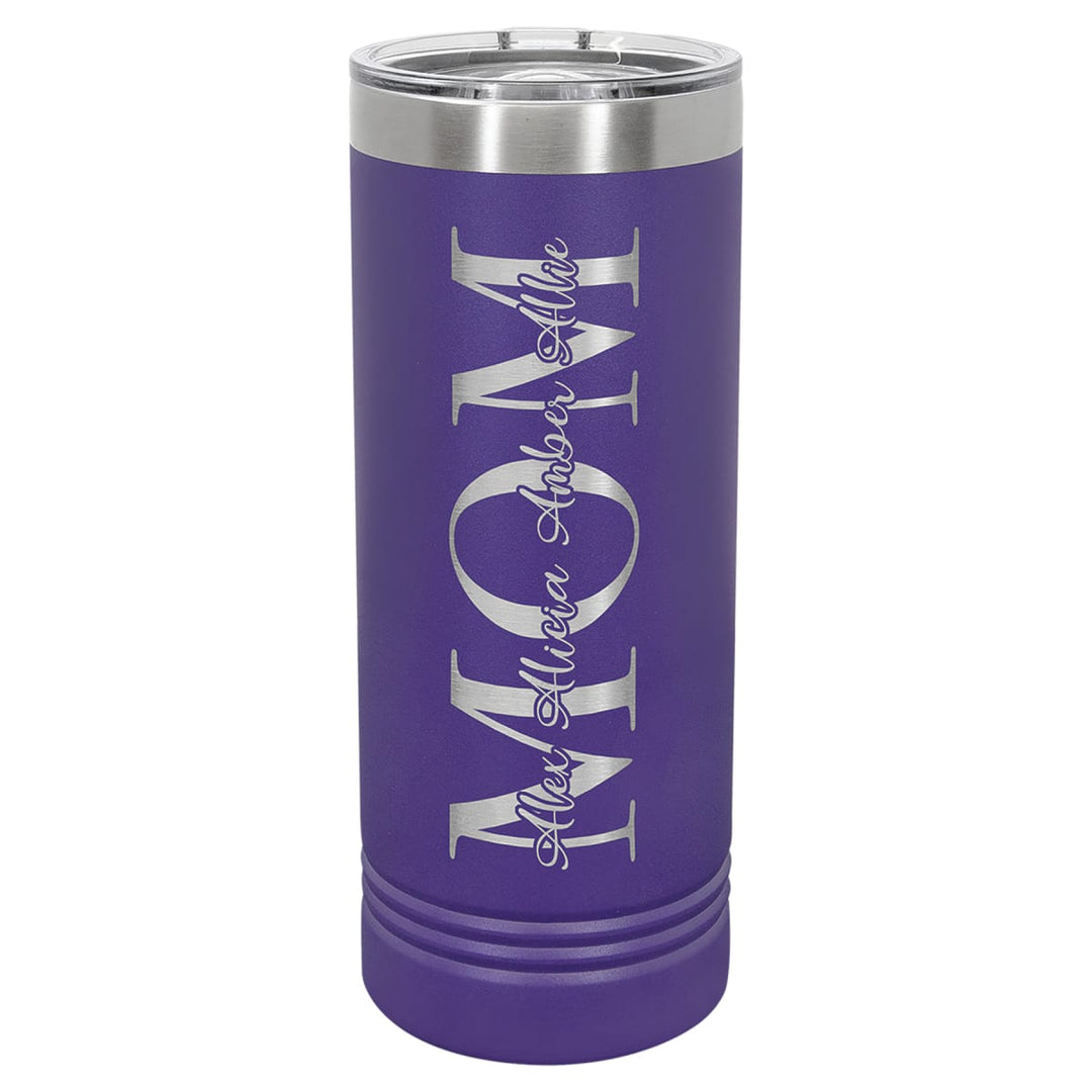 Custom laser engraved 22 oz Purple skinny tumbler - bulk