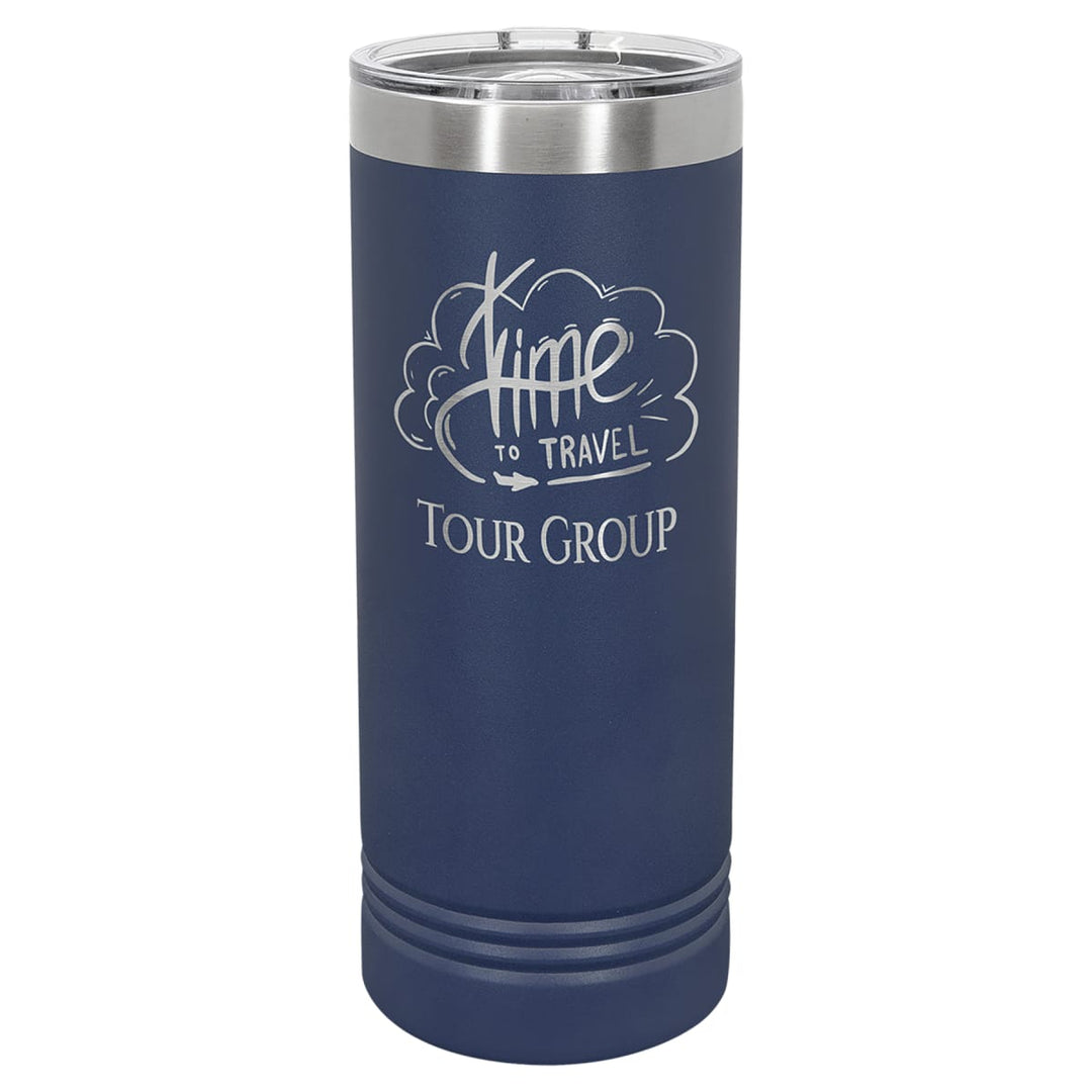 Custom laser engraved 22 oz Navy Blue skinny tumbler - bulk
