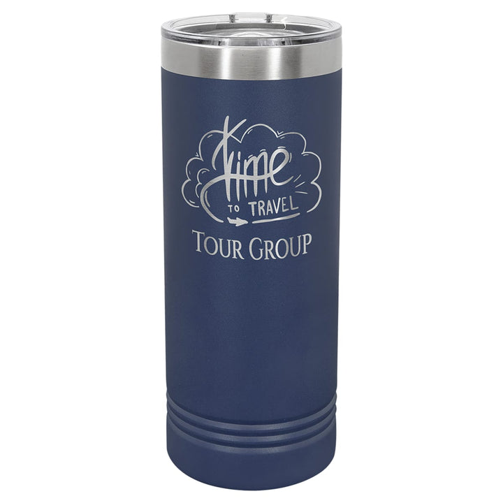 Custom laser engraved 22 oz Navy Blue skinny tumbler - bulk