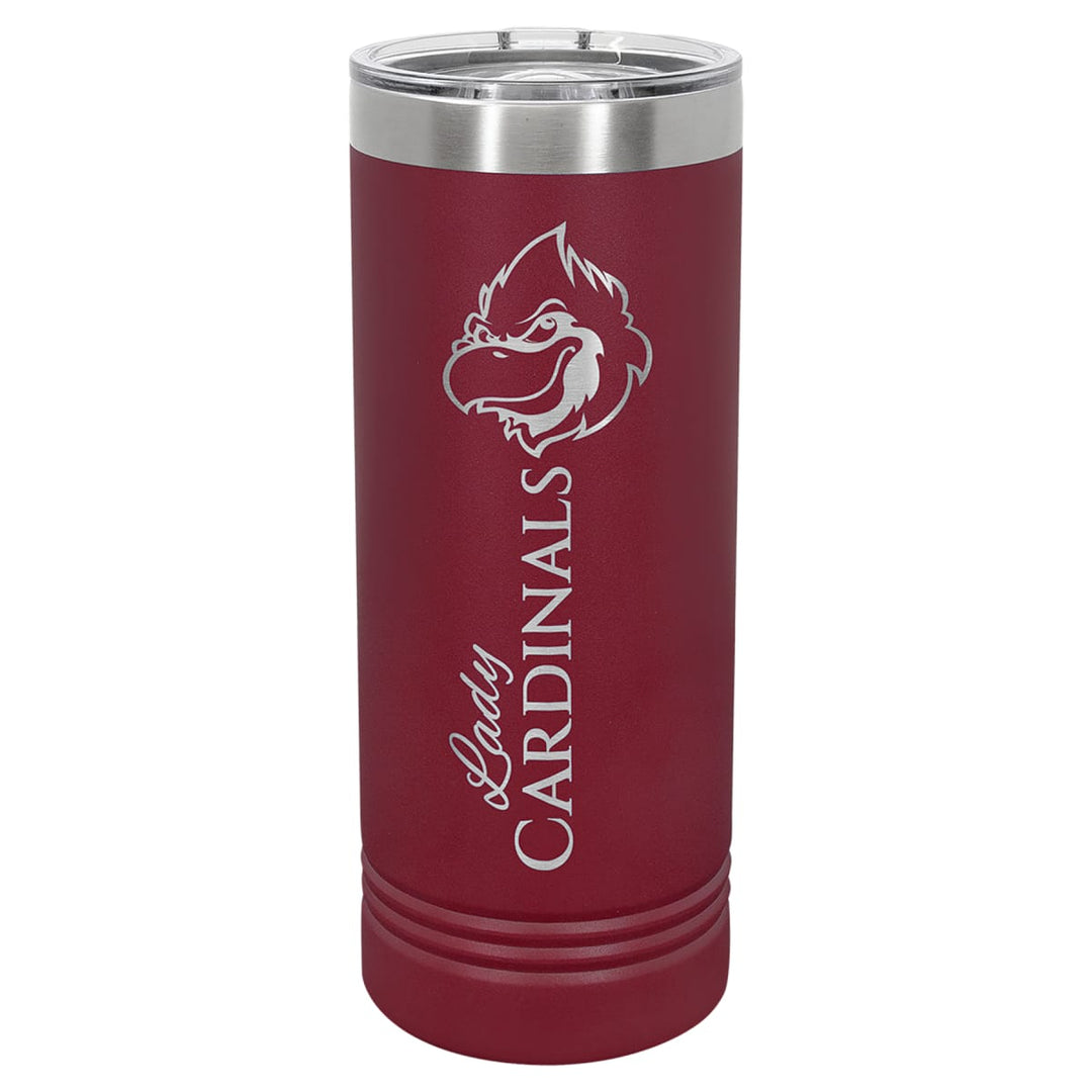 Custom laser engraved 22 oz Maroon skinny tumbler - bulk