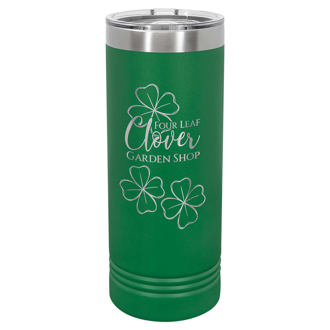 Custom laser engraved 22 oz Green skinny tumbler - bulk
