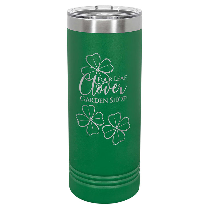 Custom laser engraved 22 oz Green skinny tumbler - bulk
