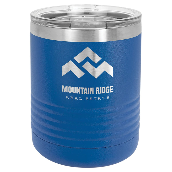 Custom laser engraved 10 oz Royal Blue tumbler - bulk