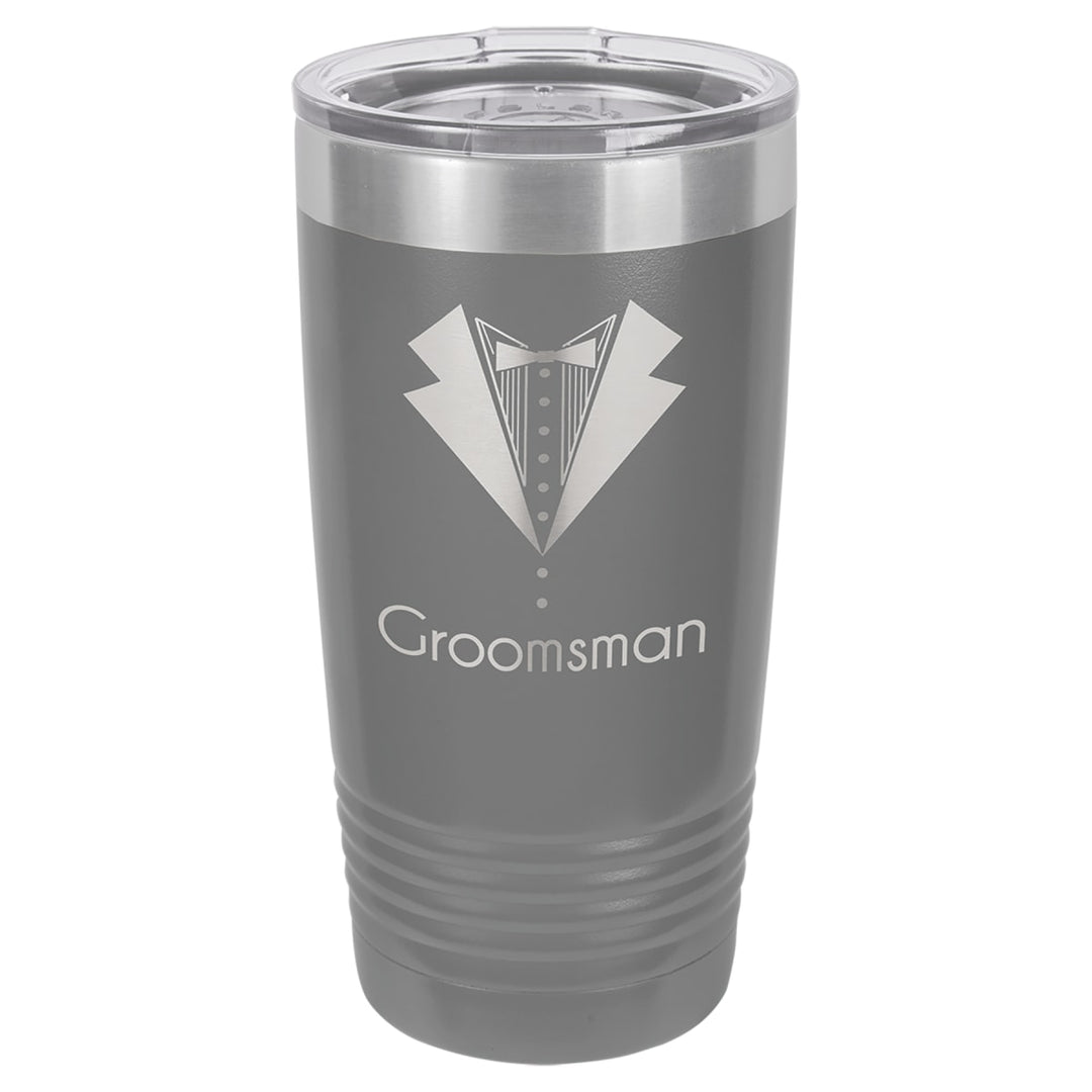 Custom laser engraved 20 oz Dark Gray tumbler - bulk