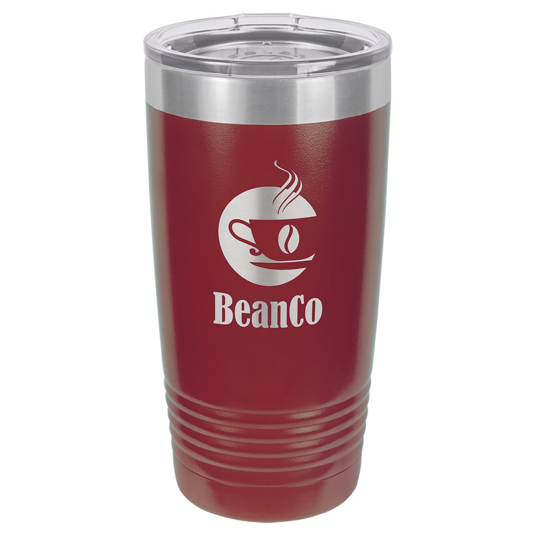 Custom laser engraved 20 oz Maroon tumbler - bulk