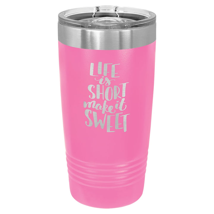 Custom laser engraved 20 oz Pink slider-lid tumbler - bulk