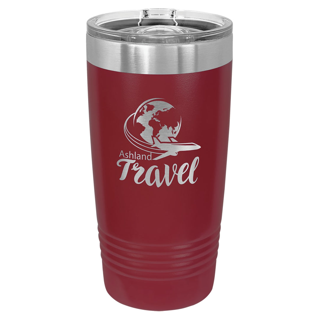 Custom laser engraved 20 oz Maroon slider-lid tumbler - bulk