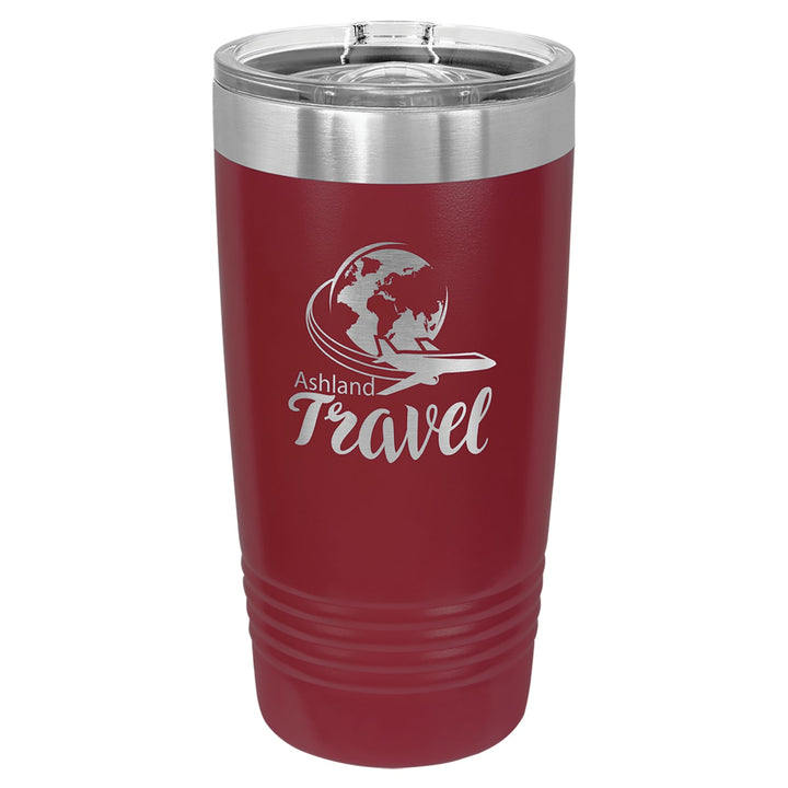 Custom laser engraved 20 oz Maroon slider-lid tumbler - bulk