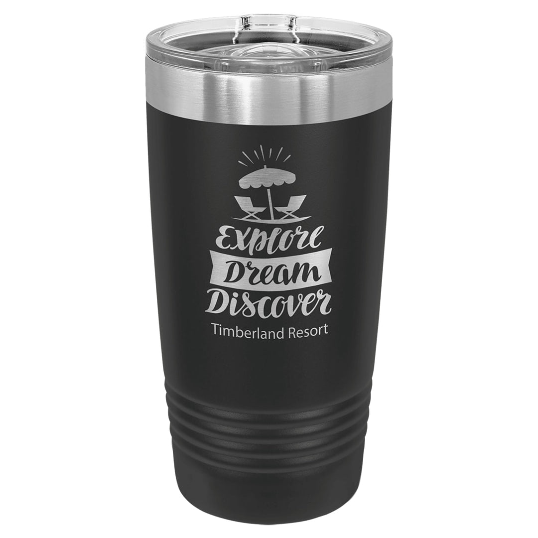 Custom laser engraved 20 oz Black slider-lid tumbler - bulk